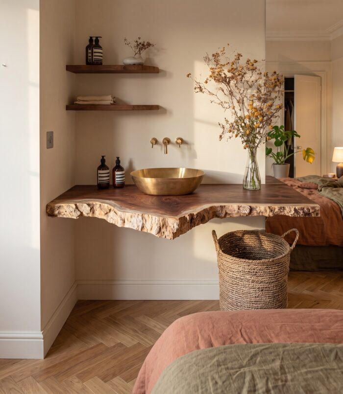 Rustic Wooden Floating Vanity For Small Bathroom Spaces