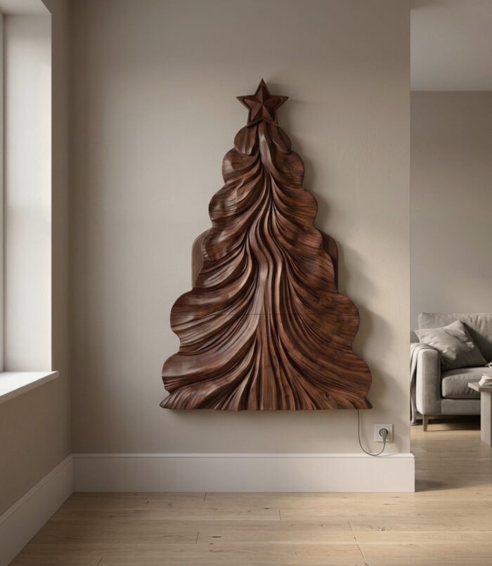 Contemporary Wooden Christmas Decor With Curved Openwork Design For Living Room
