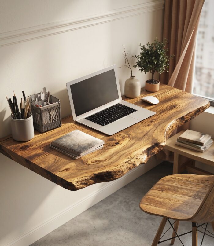 Mid Century Solid Wood Floating Desk For Smart Furniture Arrangement