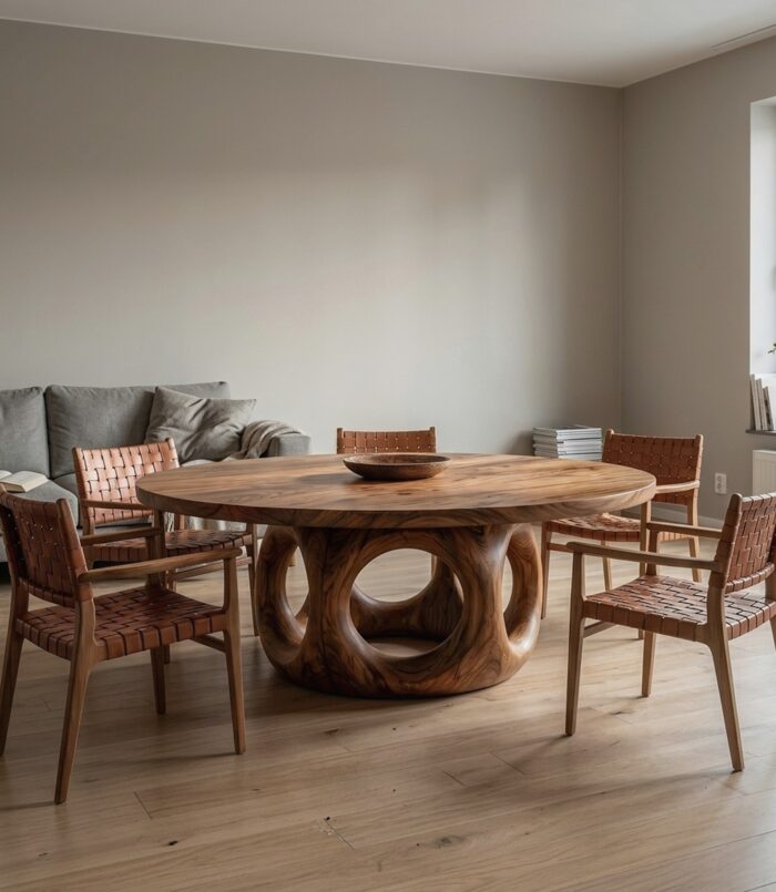 Handcrafted Round Dining Table Nature Inspired Design For Dining Room