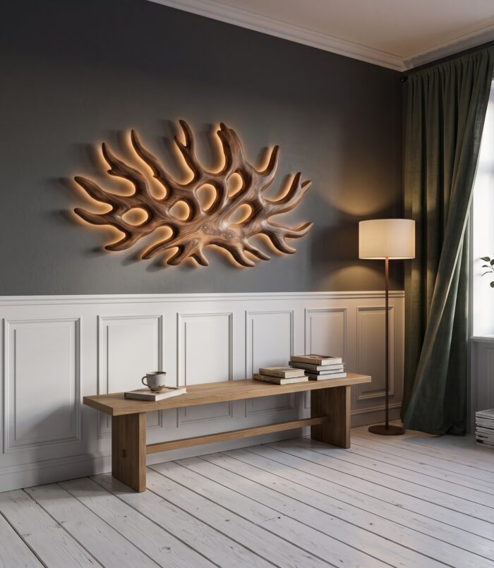 Organic Root Shape Wood Wall Light For Rustic Home Decor