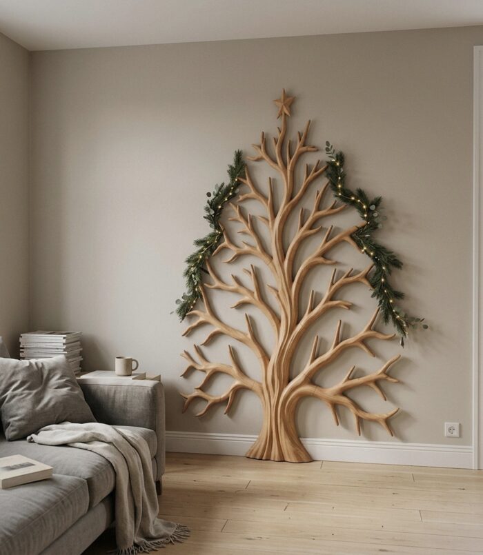 Contemporary Christmas Wall Decor With Artistic Tree Silhouette For Hallway