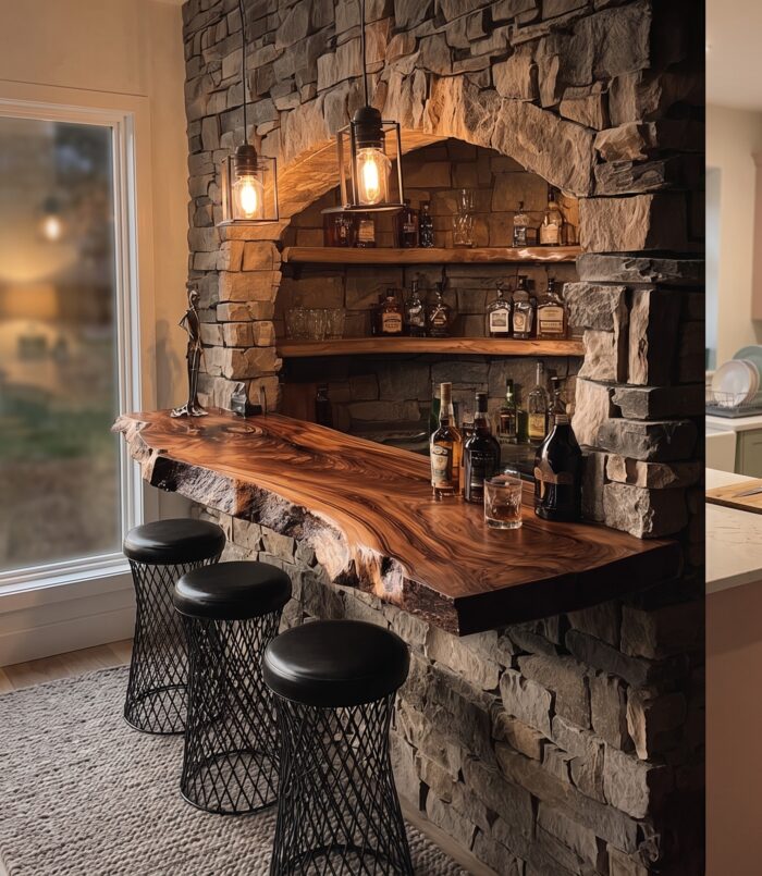 Rustic Live Edge Bar Shelf Home Decor
