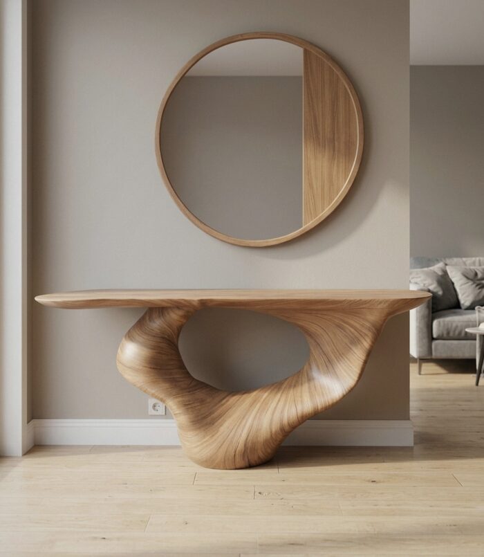 Console Table Unique Art Solid Wood Handmade Narrow Wood