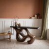Artistic Sculptural Console Table, Abstract Hollow Wood Base Entryway Table for Living Room