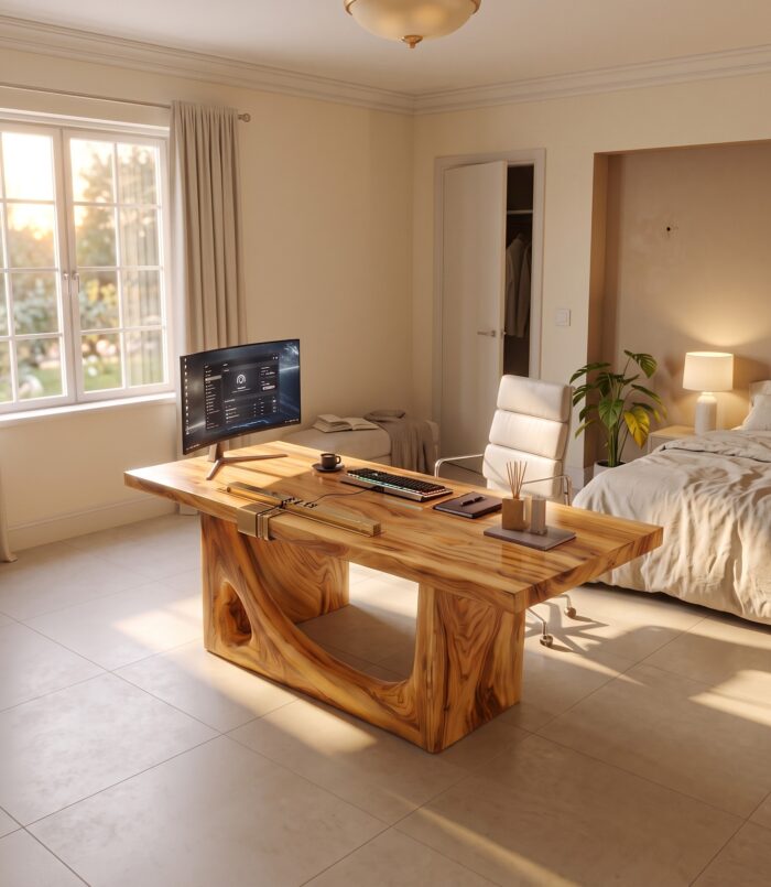 Modern Standing Desk With Natural Grain Surface For Office