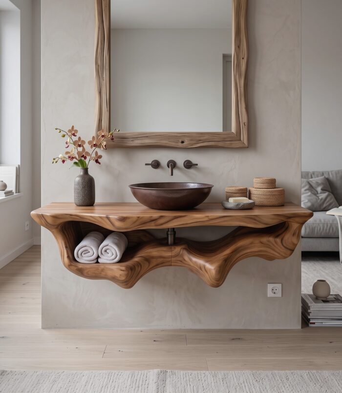 Mid Century Live Edge Floating Vanity Bathroom Decor