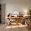 Scandinavian Corner Desk With Raised Monitor Stand For Home Office
