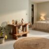 Artistic Solid Wood Display Shelf, Large Handcrafted Wooden Bookshelf & Storage Rack for Living Room