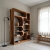 Artistic Wood Bookcase, Handcrafted Sculptural Bookshelf with Open Shelving for Living Room, Bedroom & Office