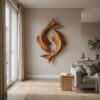 Contemporary Wood Wall Sculpture With Carved Koi Fish Design For Living Room And Office