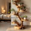 Rustic Tree Plant Stand Botanical Living Room