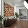 Modern Carved Wall Art, Handcrafted Textured Wooden Panel Hanging Decor for Living Room & Bedroom