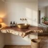 Rustic Wooden Floating Vanity For Small Bathroom Spaces