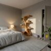 Artistic Curved Bookshelf, Contemporary Natural Wood Open Bookcase Display Stand for Modern Living Room