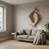 Contemporary Wood Wall Sculpture With Carved Koi Fish Design For Living Room And Office