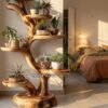 Rustic Tree Plant Stand Botanical Living Room