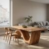 Contemporary Curved Base Wood Dining Table For Dining Area