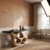 Artistic Sculptural Console Table, Abstract Hollow Wood Base Entryway Table for Living Room