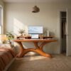Scandinavian Corner Desk With Raised Monitor Stand For Home Office