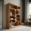 Artistic Wood Bookcase, Handcrafted Sculptural Bookshelf with Open Shelving for Living Room, Bedroom & Office