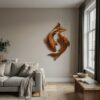 Contemporary Wood Wall Sculpture With Carved Koi Fish Design For Living Room And Office