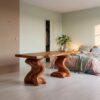 Natural Wooden Desk With Root Form Base For Workspace