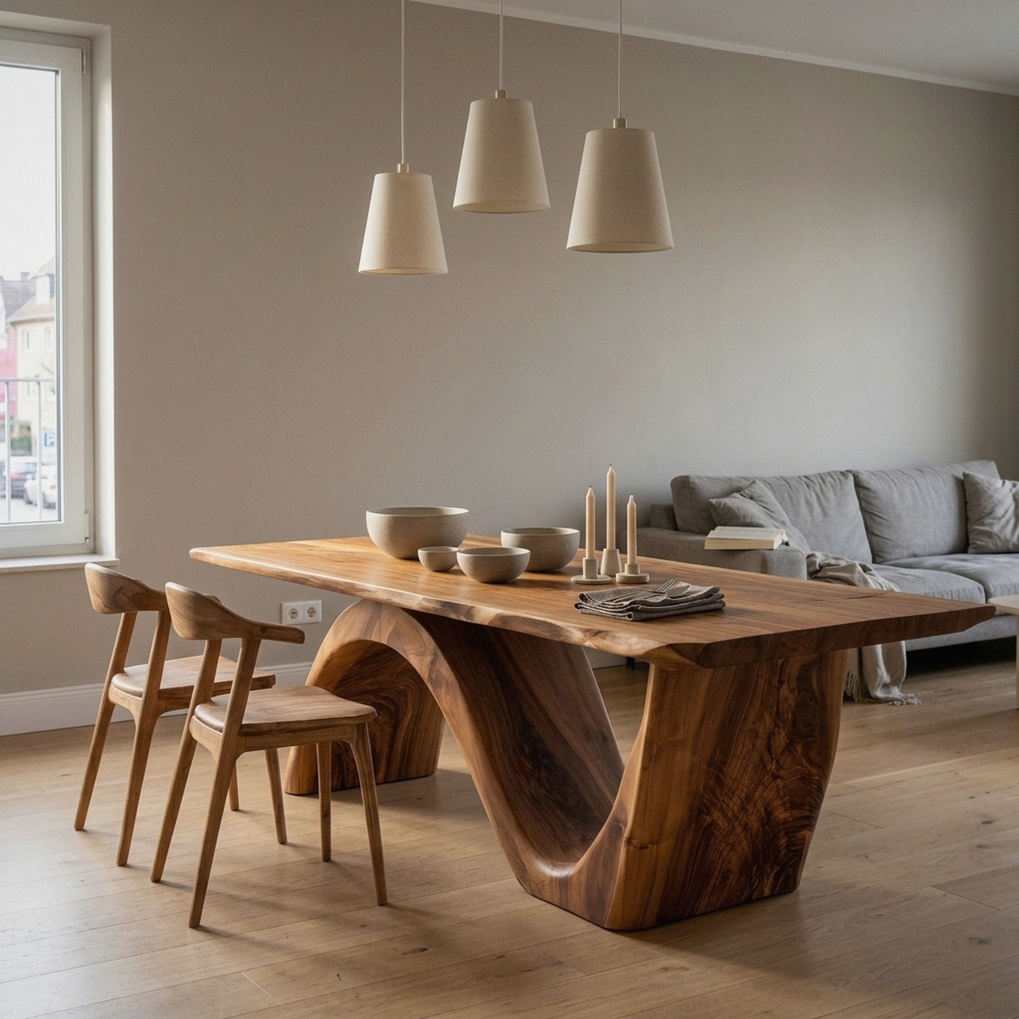 6_9189df79.jpg Contemporary Curved Base Wood Dining Table For Dining Area
