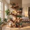Rustic Tree Plant Shelf Indoor Green Display Living Room