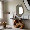Artistic Sculptural Console Table, Abstract Hollow Wood Base Entryway Table for Living Room