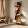 Sculptural Bookshelf Handcrafted Curved Wood Shelves For Home Office