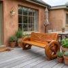 Natural Halloween Garden Bench With Sculptural Branch Back For Porch