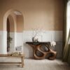 Artistic Sculptural Console Table, Abstract Hollow Wood Base Entryway Table for Living Room