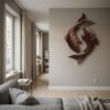 Contemporary Wood Wall Sculpture With Carved Koi Fish Design For Living Room And Office