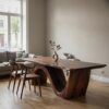 Contemporary Curved Base Wood Dining Table For Dining Area