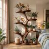Rustic Tree Plant Shelf Indoor Green Display Living Room