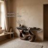 Artistic Sculptural Console Table, Abstract Hollow Wood Base Entryway Table for Living Room
