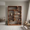 Artistic Wood Bookcase, Handcrafted Sculptural Bookshelf with Open Shelving for Living Room, Bedroom & Office