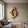 Contemporary Wood Wall Sculpture With Carved Koi Fish Design For Living Room And Office